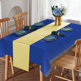 MASHAN wedding dinner table set shows coordinated blue and gold decor.