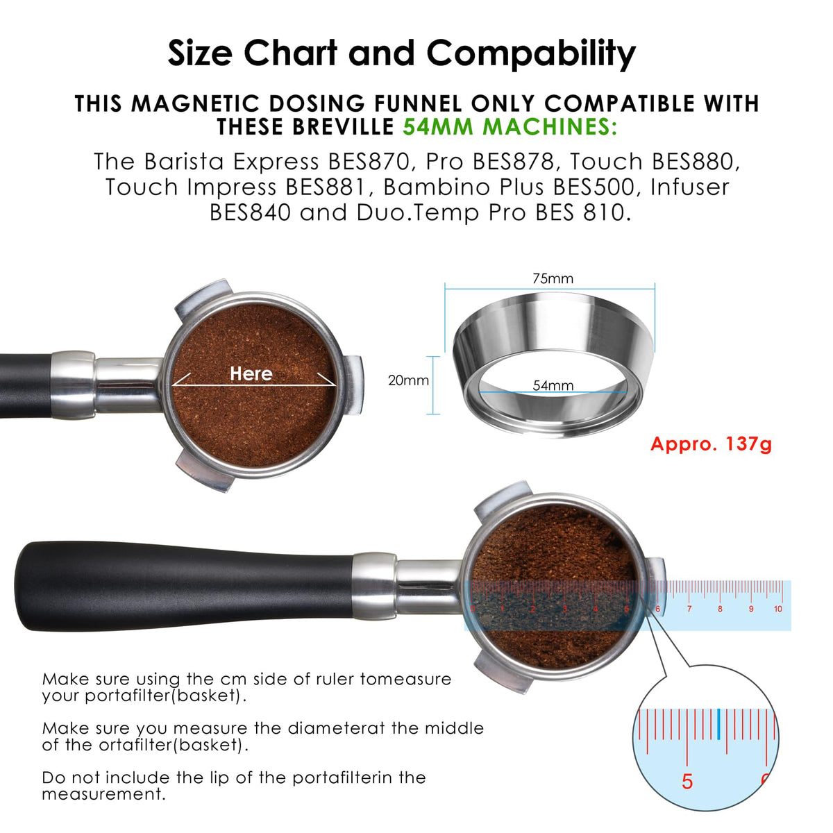 Dishwasher-safe MATOW 54mm dosing ring for quick cleanup.
