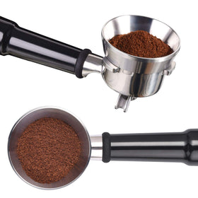 Attachment process with MATOW dosing ring shown atop the portafilter.