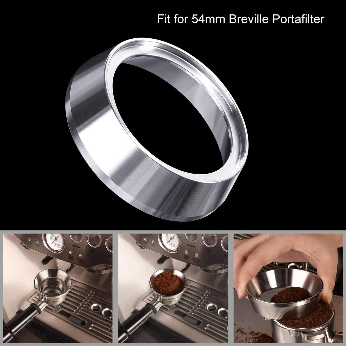 Dosing ring during grinding helps guide grounds for even tamping.