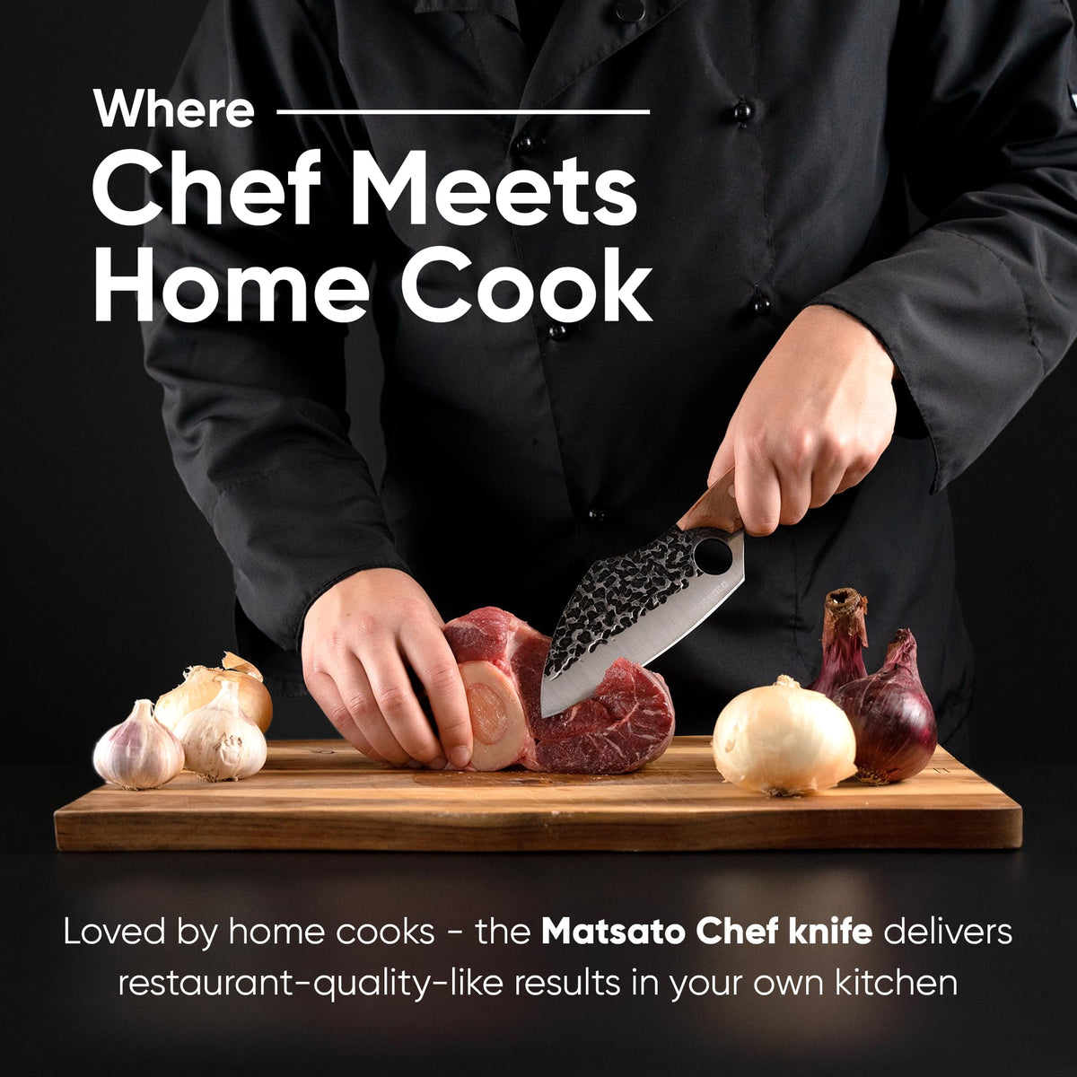 Matsato chef knife in a stylish, organized kitchen setting.