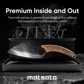 Matsato blade slicing vegetables and meat with balanced feel.