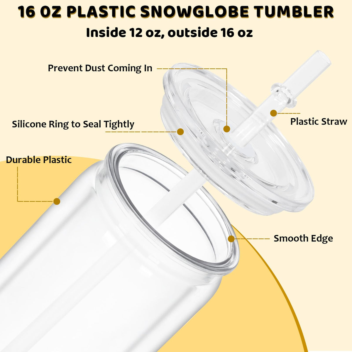 Maucircol snowglobe tumbler with clear double-wall acrylic for insulation and visibility