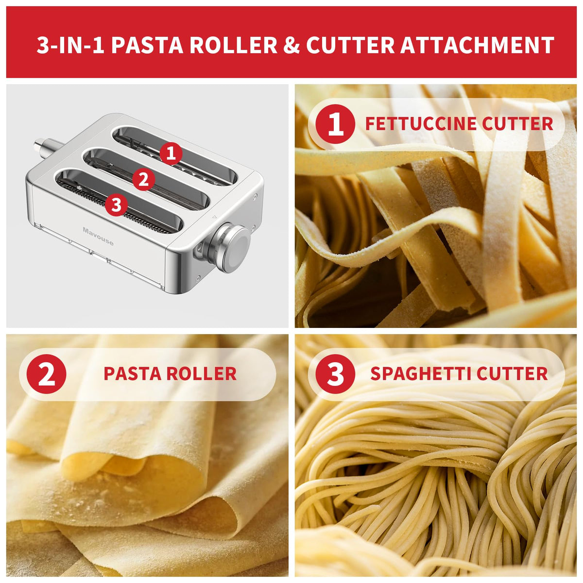 Mavouse pasta roller thickness knob provides adjustable control for even pasta thickness