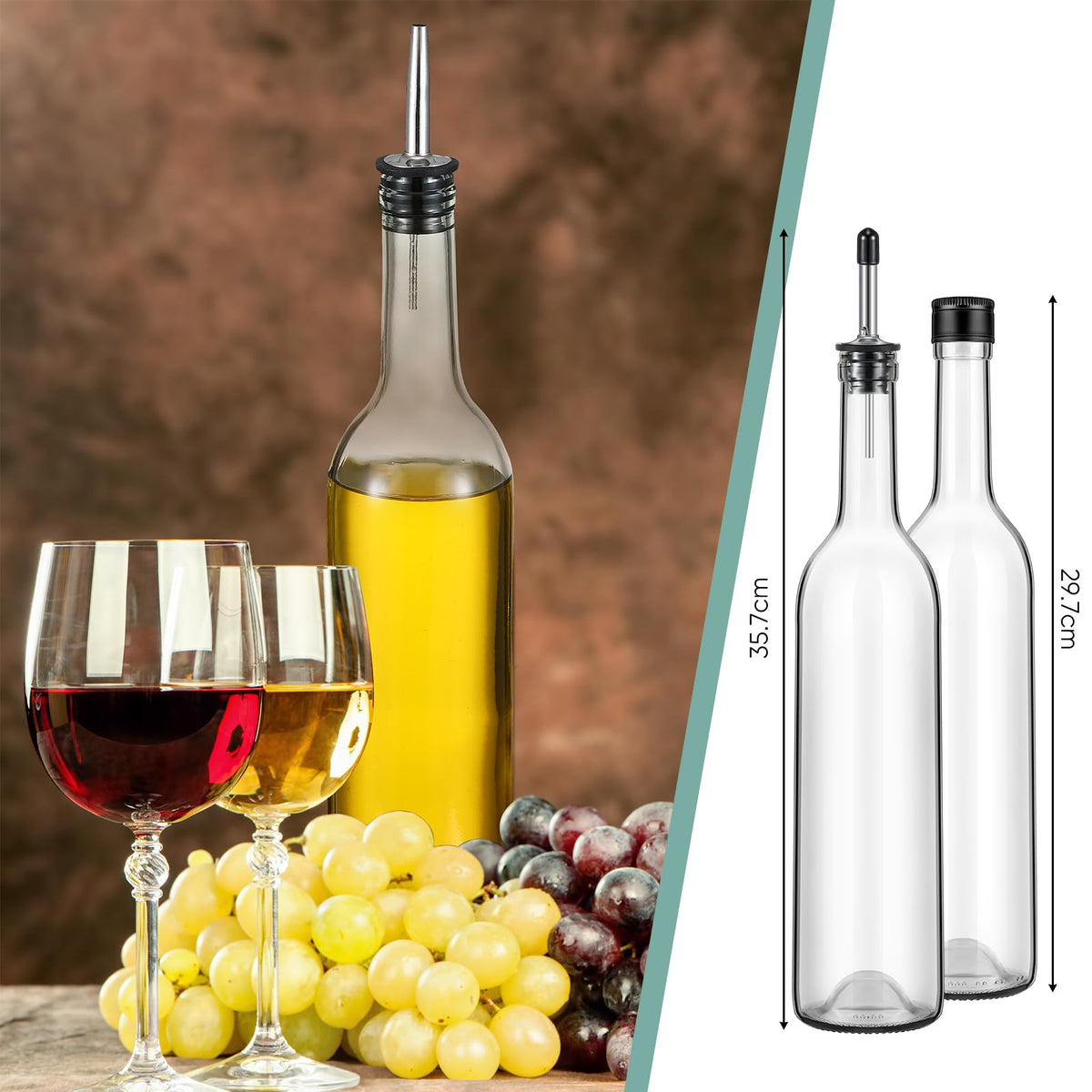 Maxdot stainless steel pourers with silicone plugs prevent leaks during service.