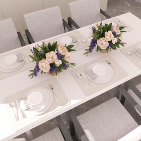 Maxpearl wipe-clean beige placemats are easy to reset after spills.