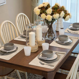 Maxpearl 17x12 beige placemats for versatile table fit.