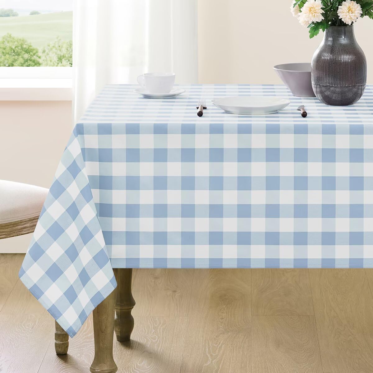 Maymiss checkered tablecloth 60x84 rectangle on dining table for easy everyday meals.