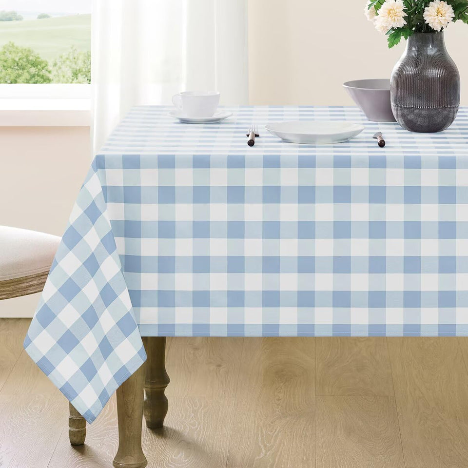 Maymiss checkered tablecloth 60x84 rectangle on dining table for easy everyday meals.