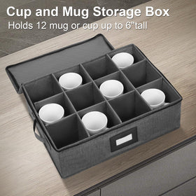 Mayniu mug storage box with hard top lid protects cups from dust.