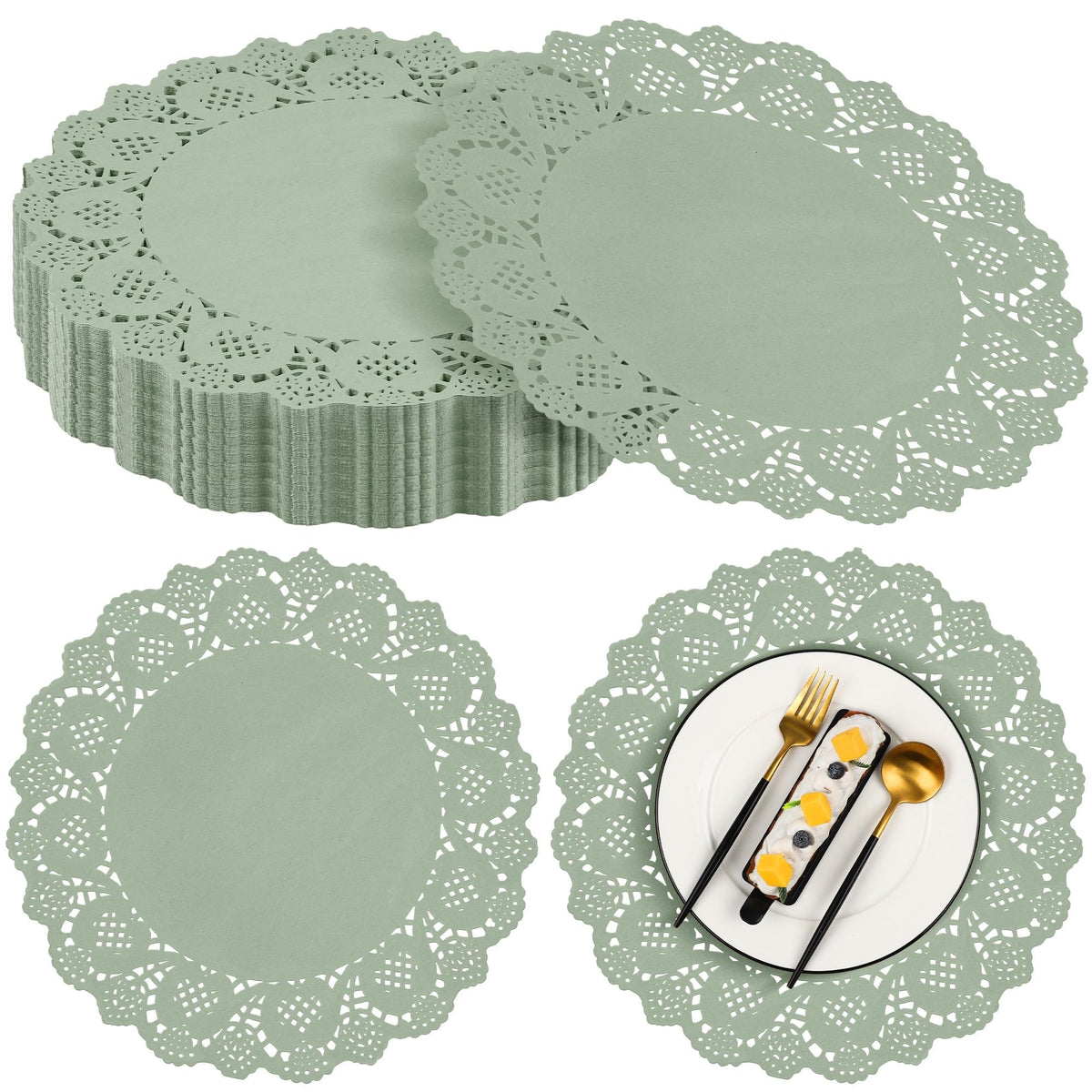 MCEAST sage-green round doilies 13.5 inch for elegant table setting and protection