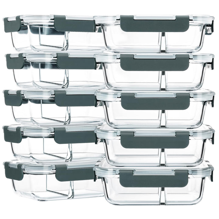 M MCIRCO 30oz glass meal prep container with two compartments for portion control