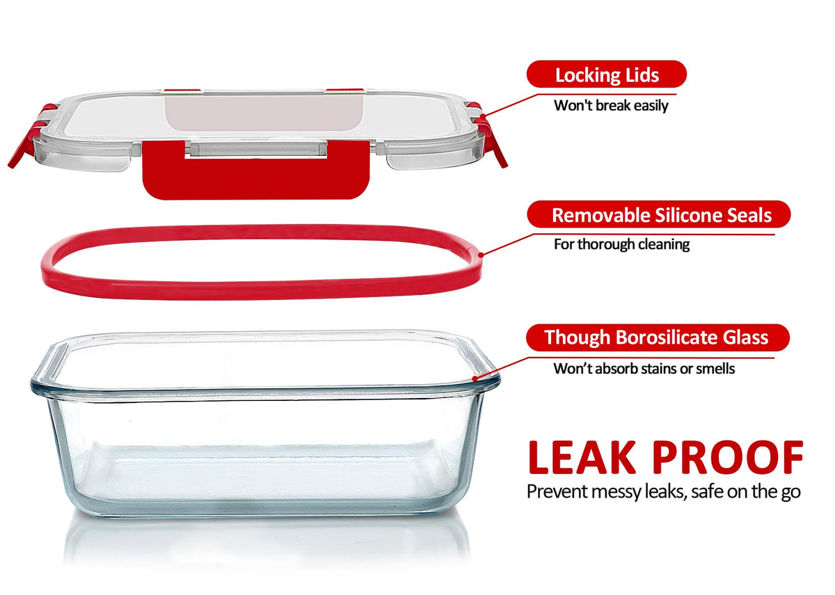 MCIRCO airtight locking lids with silicone seals for leak prevention.