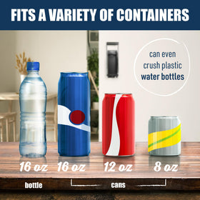 McKay US flag crusher supports 16oz and 12oz cans.