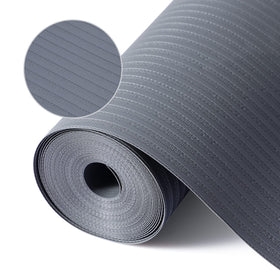Mcrbeay shelf liner in dark gray prevents slipping on shelves.