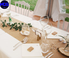 MDS burlap table runner on farmhouse-table creates nostalgic vintage charm.
