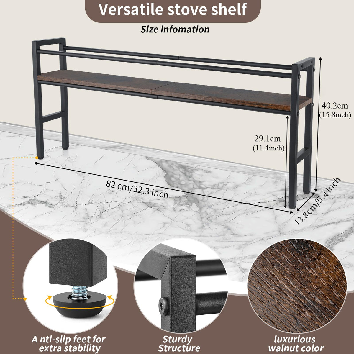 Meangood spice shelf features anti-slip feet for stable countertop placement