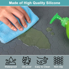 MECHEER under-sink mat is easy to wipe clean after spills.