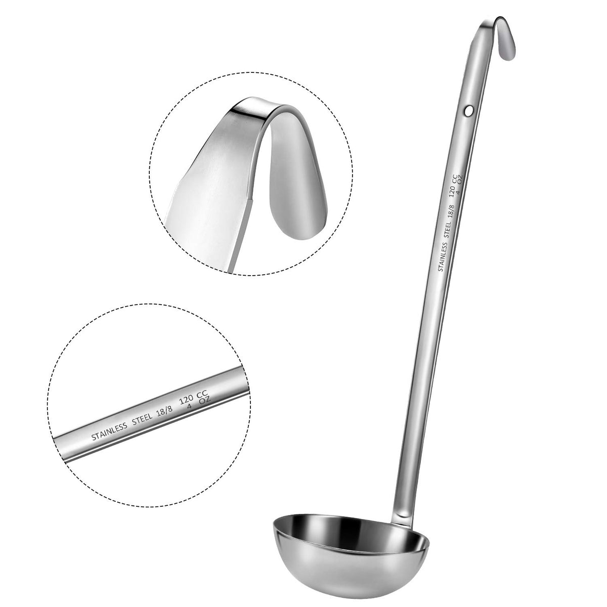 Meekoo ladle with pouring rim for clean, controlled sauce pours.