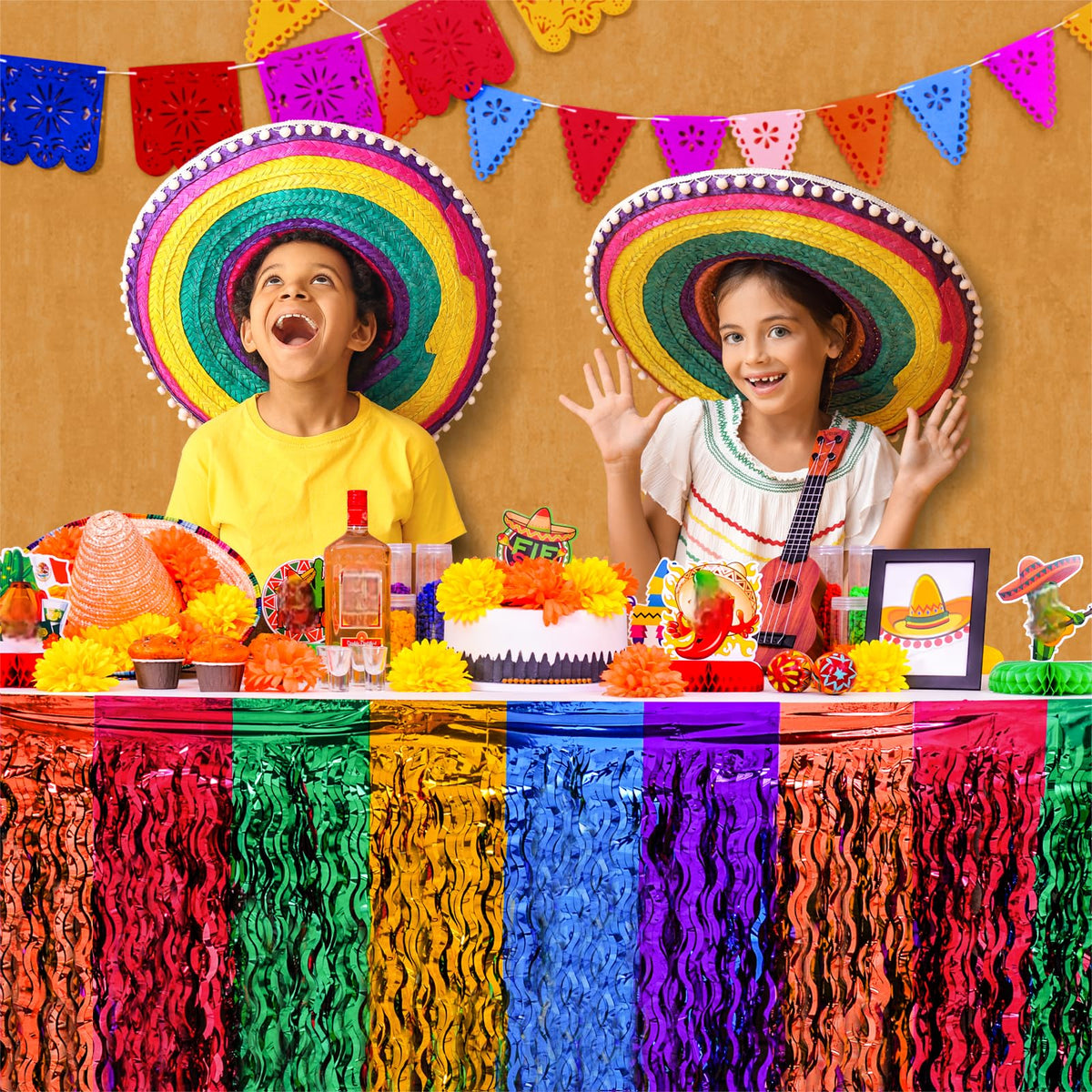 Mega-L Fiesta table skirt in green enhances Mexican-themed tables with shine.