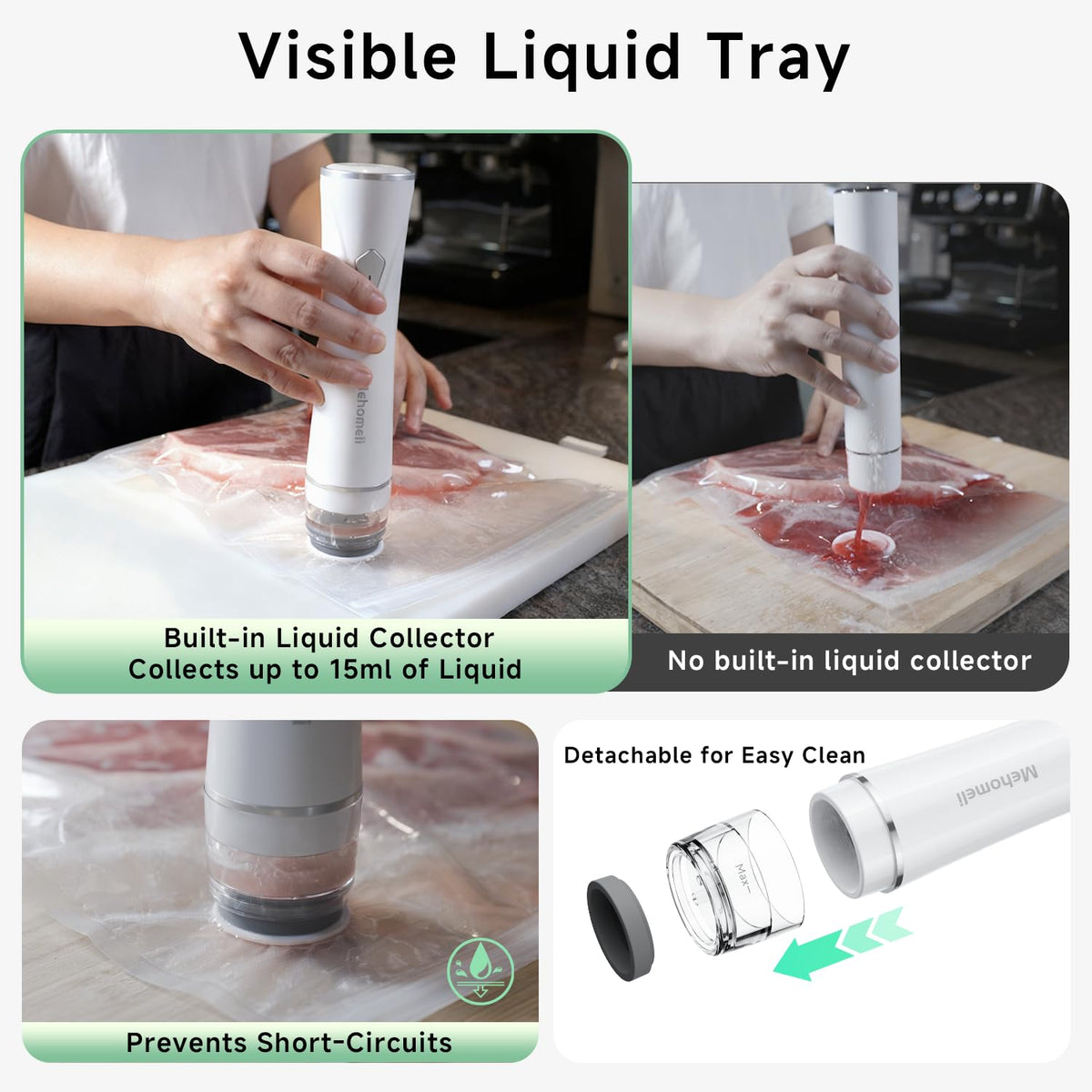 Mehomeli removable liquid tray makes cleaning after sealing easy.