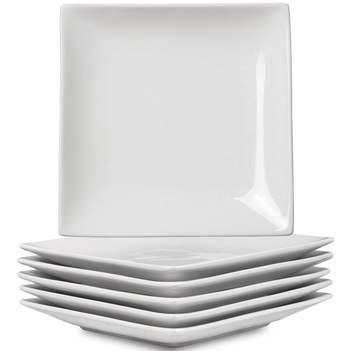 Meideal square porcelain appetizer plates stack neatly for easy storage.