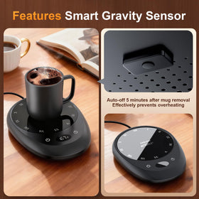 MEION coffee mug warmer cup detection visual emphasizes gravity sensor that pauses when lifted