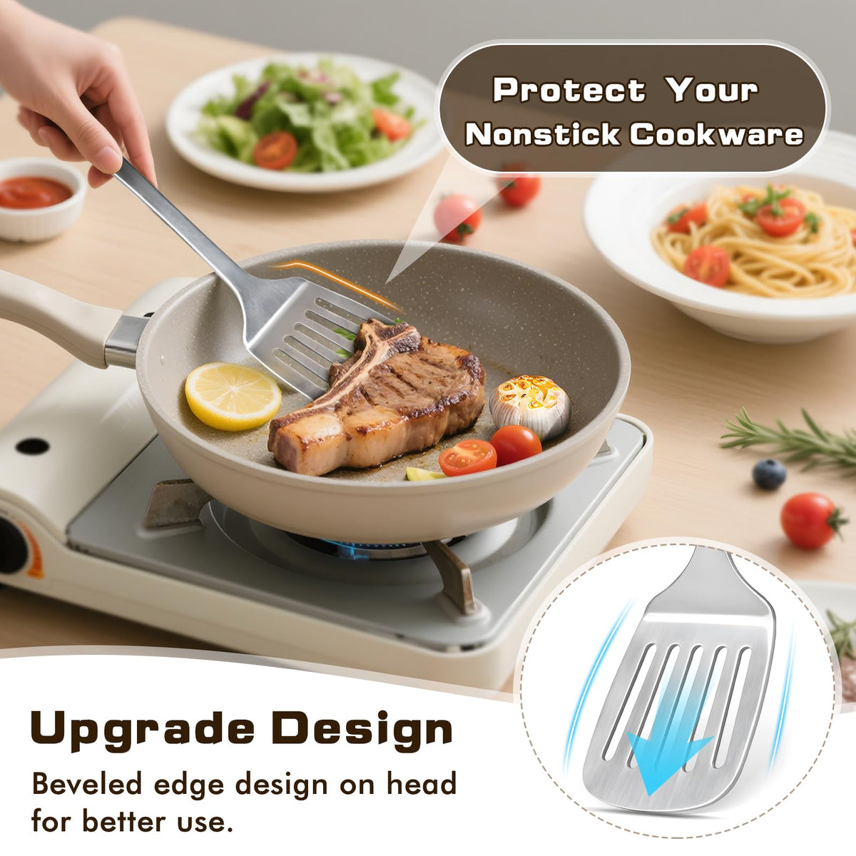 MemoGem stainless ladle handles soups with reliable precision.