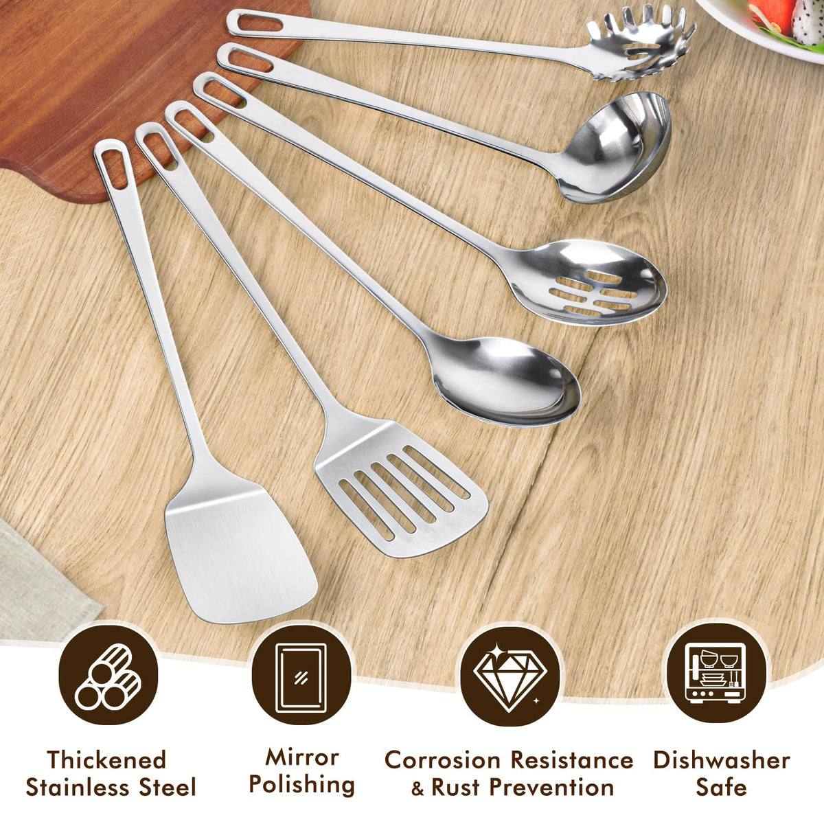 MemoGem stainless-steel wok spatula ideal for high-heat stirring without scratching.