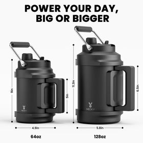 Meoky 128oz bottle with sweat-free exterior for comfortable handling