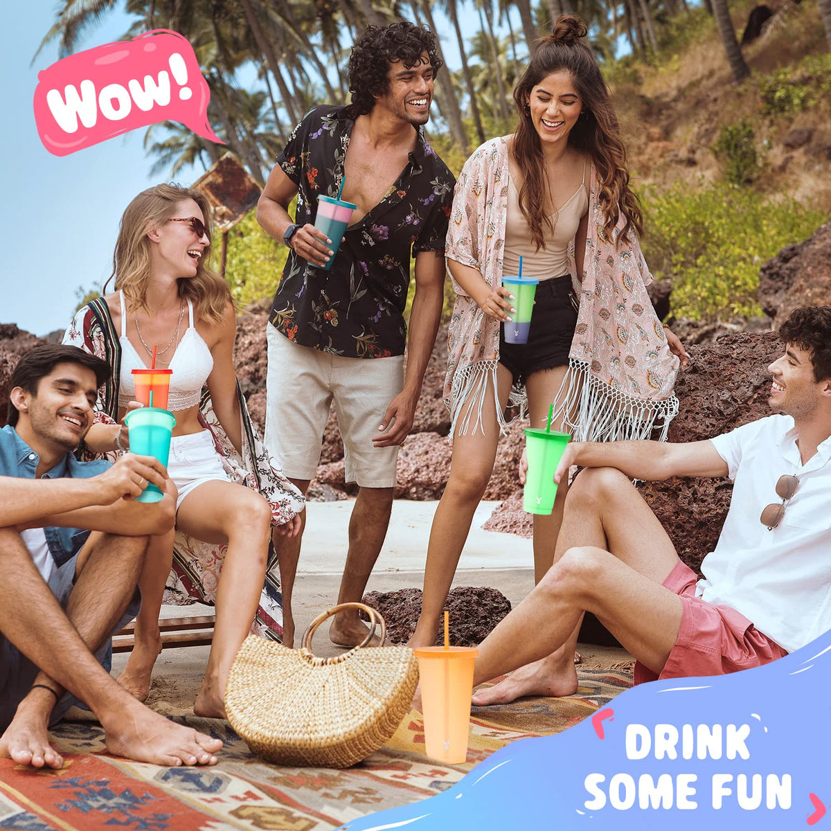 Meoky 12-pack cups brighten gatherings from picnics to celebrations with fun color shifts.
