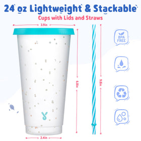 Meoky color-changing tumblers with spill-proof lids keep drinks secure at home or travel.