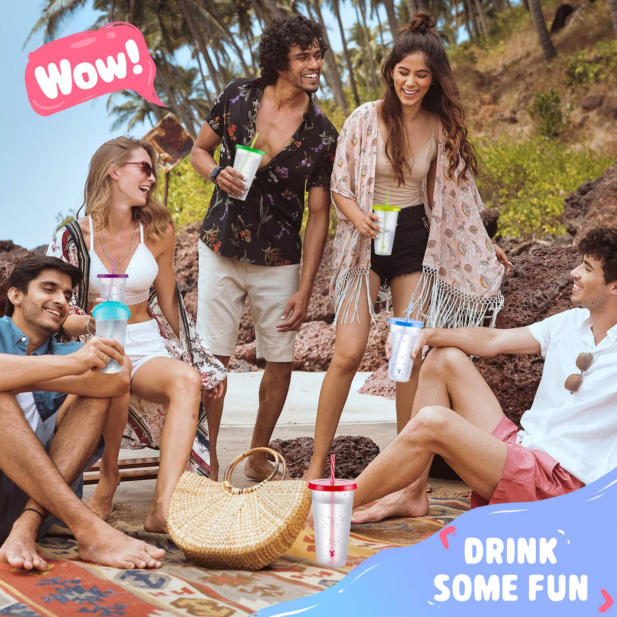 Meoky confetti cups brighten poolside parties and beach outings.
