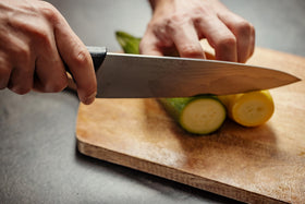Mercer Culinary Millennia black-handle ergonomic grip provides secure comfortable cutting.
