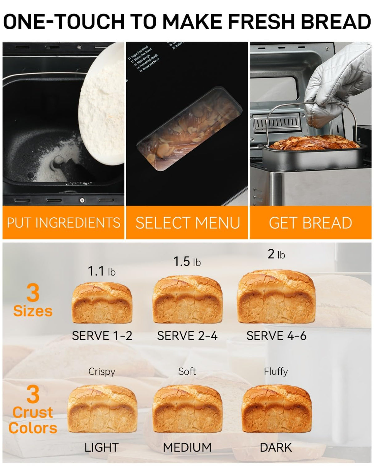 MERIOR 13-hour delay timer lets you plan ahead for fresh bread.