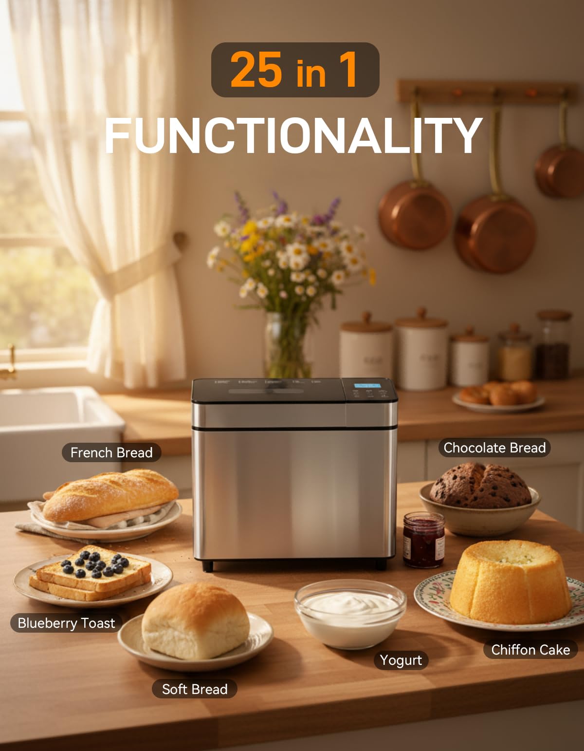 MERIOR 25-in-1 multifunction bread maker offers diverse recipes for home bakers.