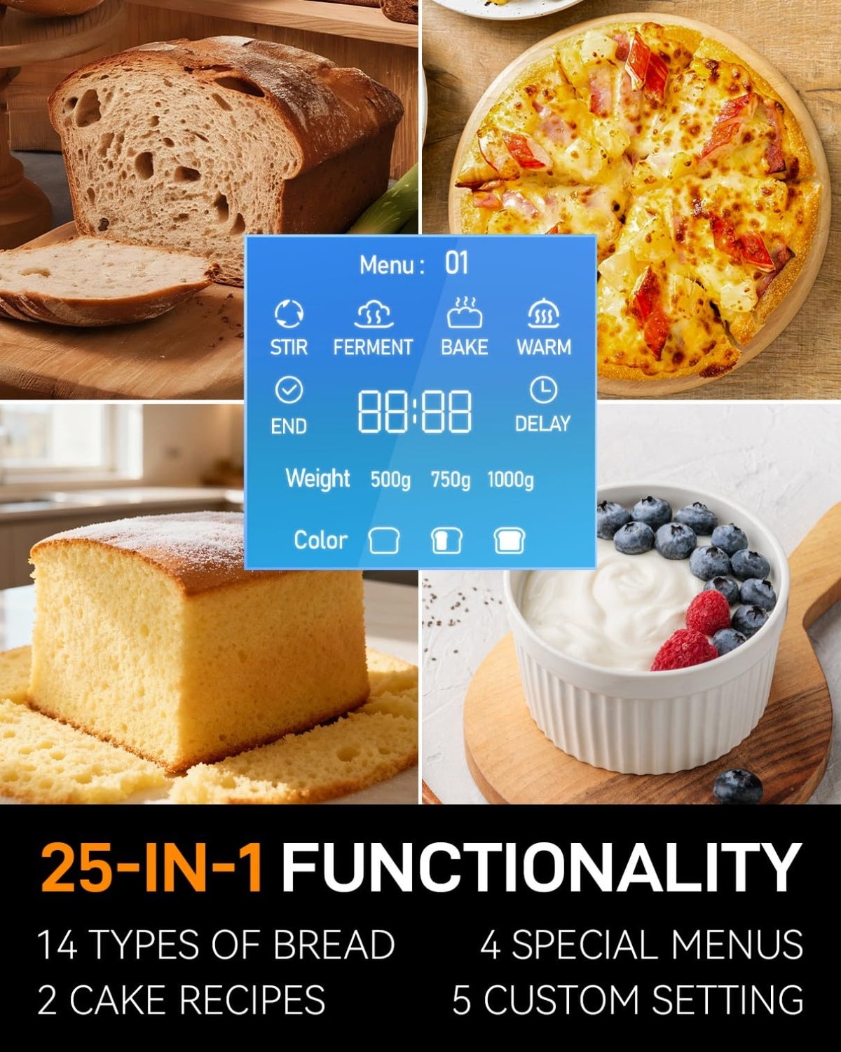 MERIOR 2lb capacity bread machine bakes fresh loaves for small households.