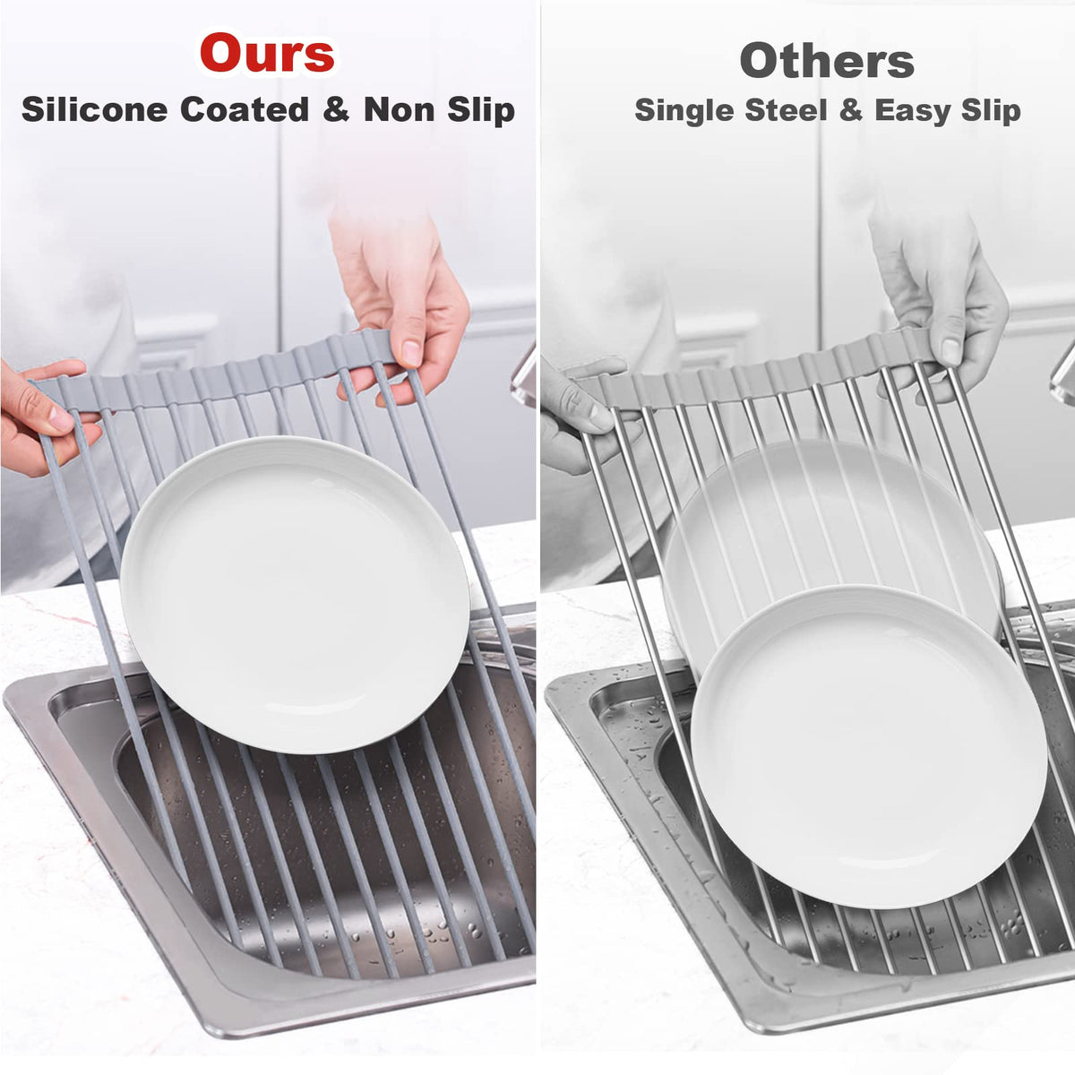 MERRYBOX all-in-one sink drying mat functions as a dish rack and trivet.