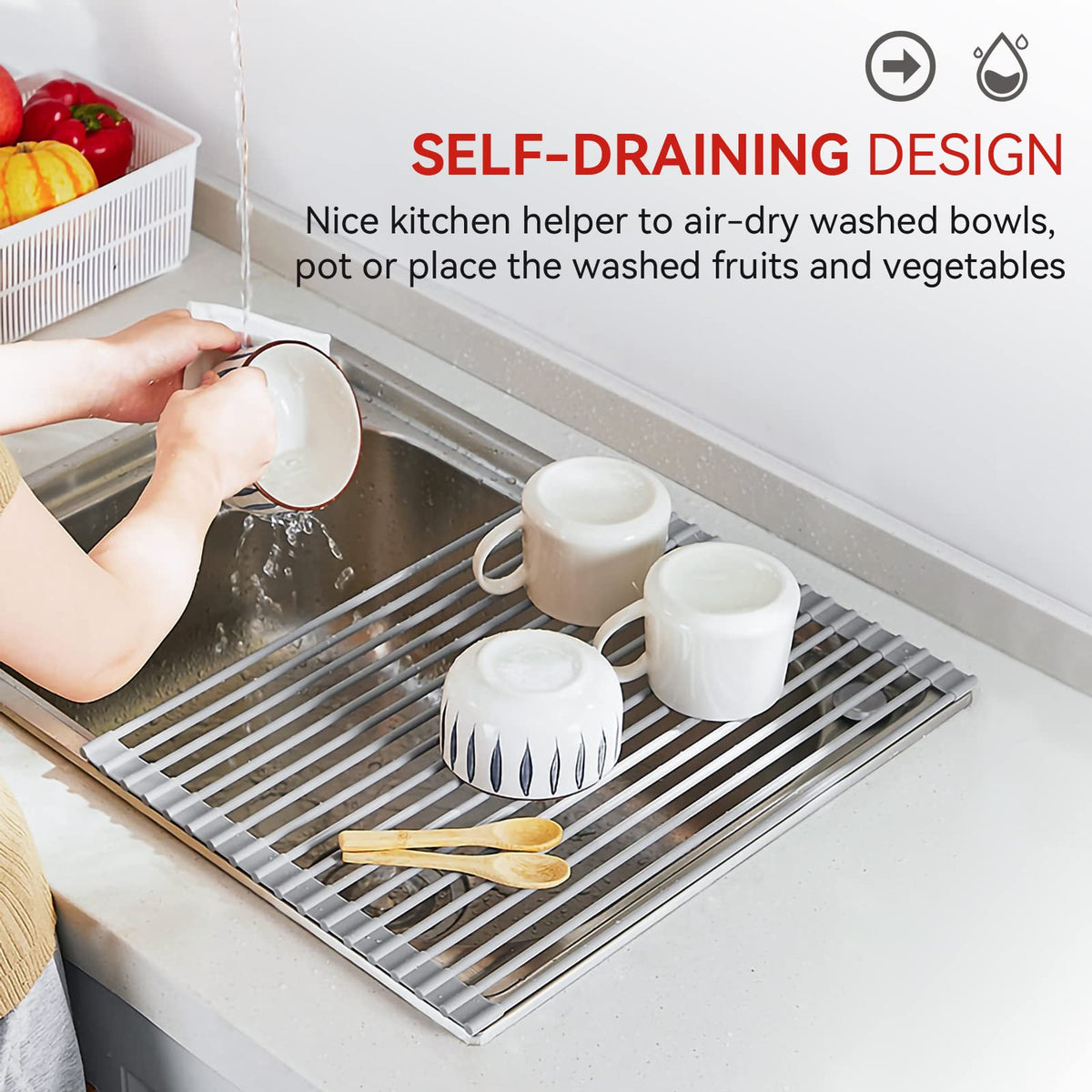 MERRYBOX foldable over-sink rack provides compact storage and versatile surface.