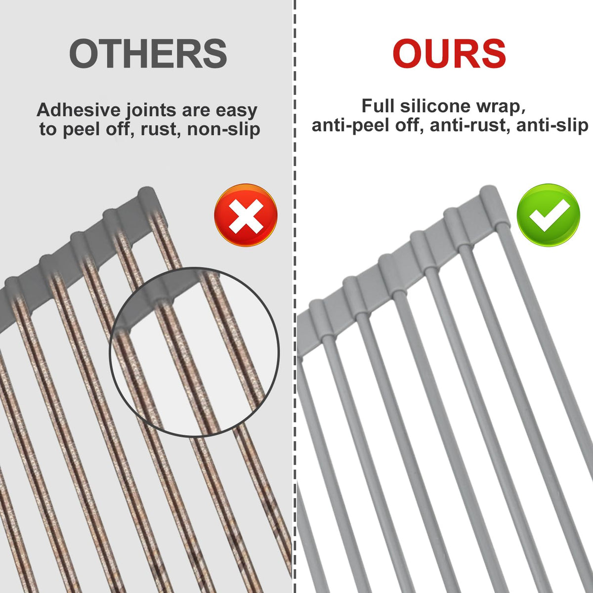 MERRYBOX non-slip sink mat stays put while drying and draining.