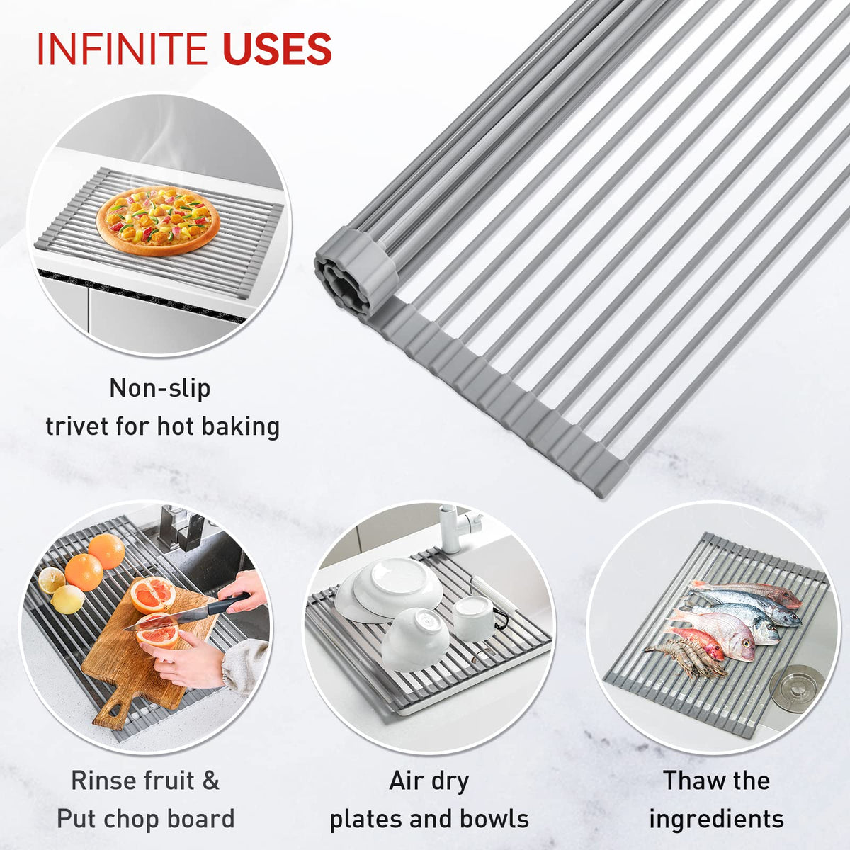 MERRYBOX roll-up dish drying rack heat resistant up to 400°F