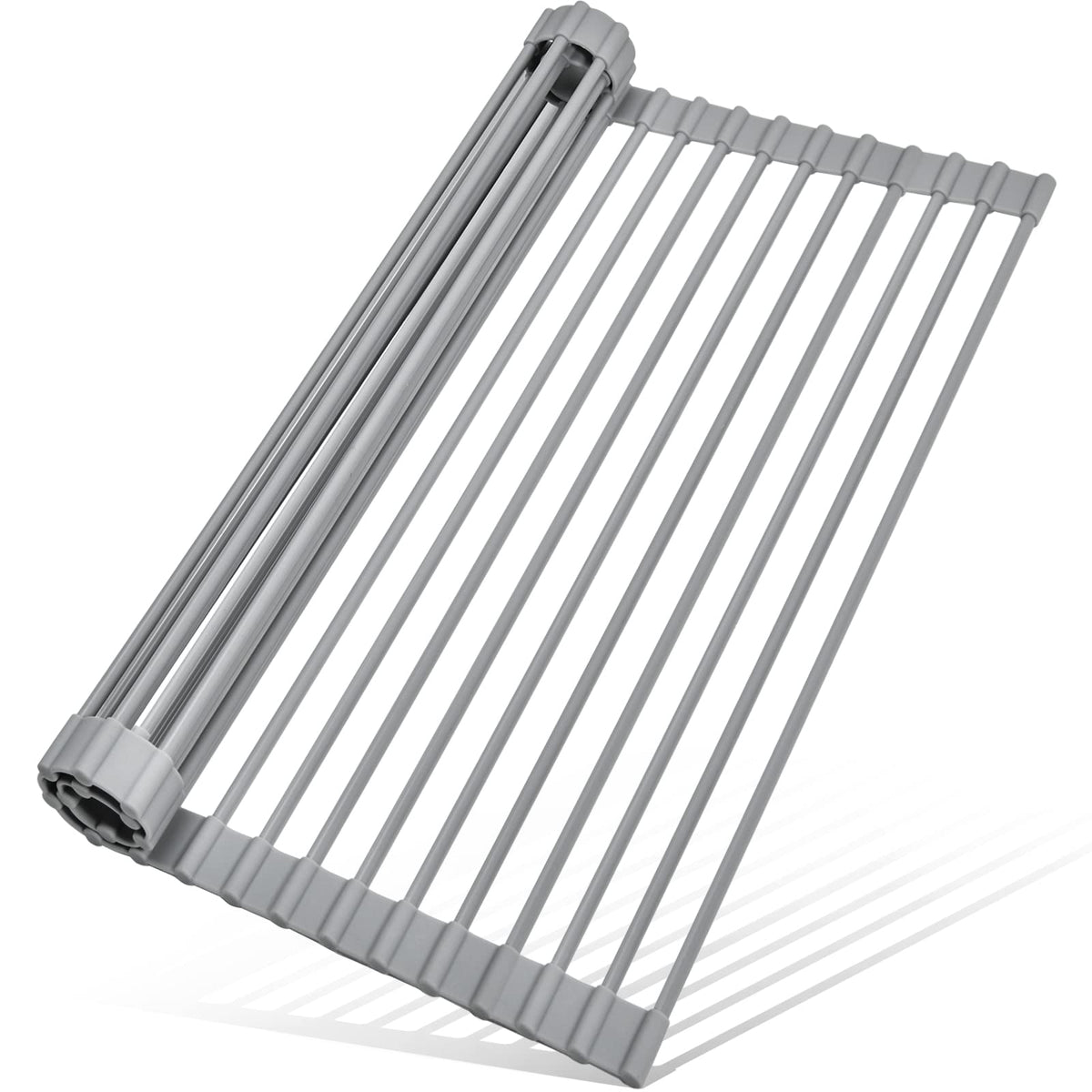 MERRYBOX roll-up dish drying rack over sink saves space while drying large dishes.
