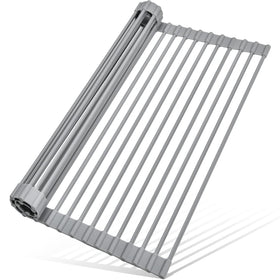 MERRYBOX roll-up rack over the sink shows quick air-drying with the brand name.