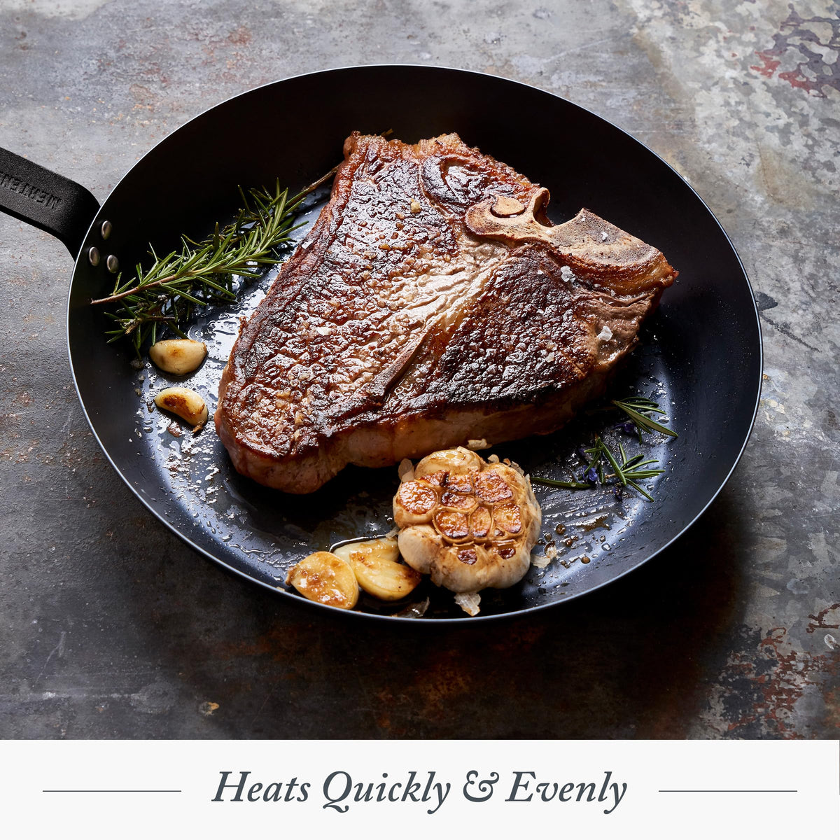 Merten & Storck pan in oven, safe for versatile cooking.