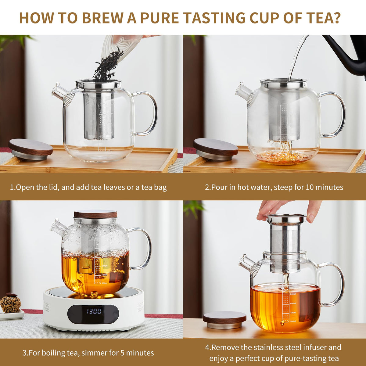 MESNEY glass teapot 40oz capacity ideal for sharing with family.