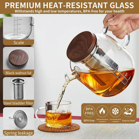 MESNEY glass teapot with ultra-fine mesh infuser for pure, residue-free tea.