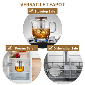 MESNEY glass teapot demonstrates ultra-fine filter for loose leaf and blooming tea.