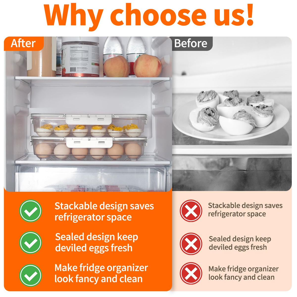 MesRosa deviled egg carrier with handle for easy one-handed carrying.