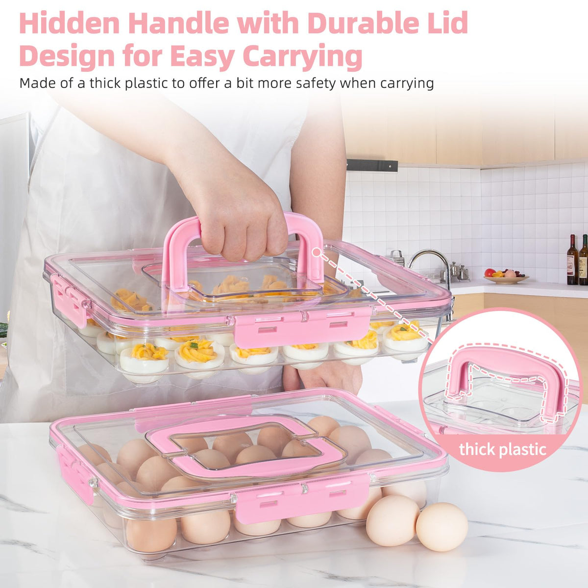 Fridge safe storage keeps deviled eggs neat for parties and meal prep