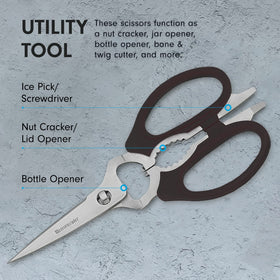 Messermeister scissors with jar lid opener and gripper for easy access
